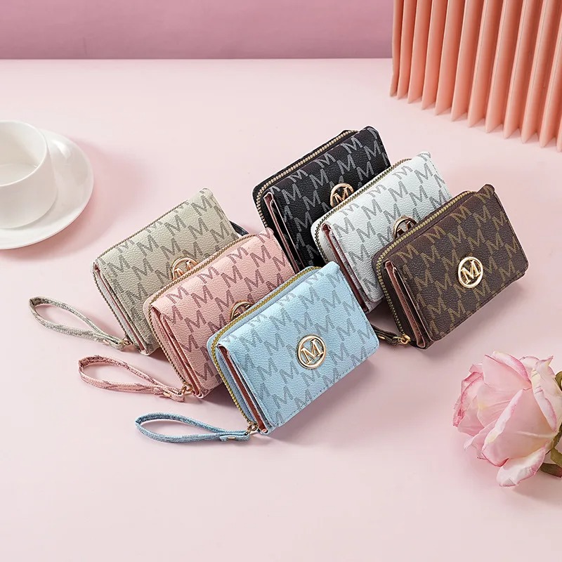 Wallets - Üç Katlı Fermuarlı Cüzdan, Harf Desenli,