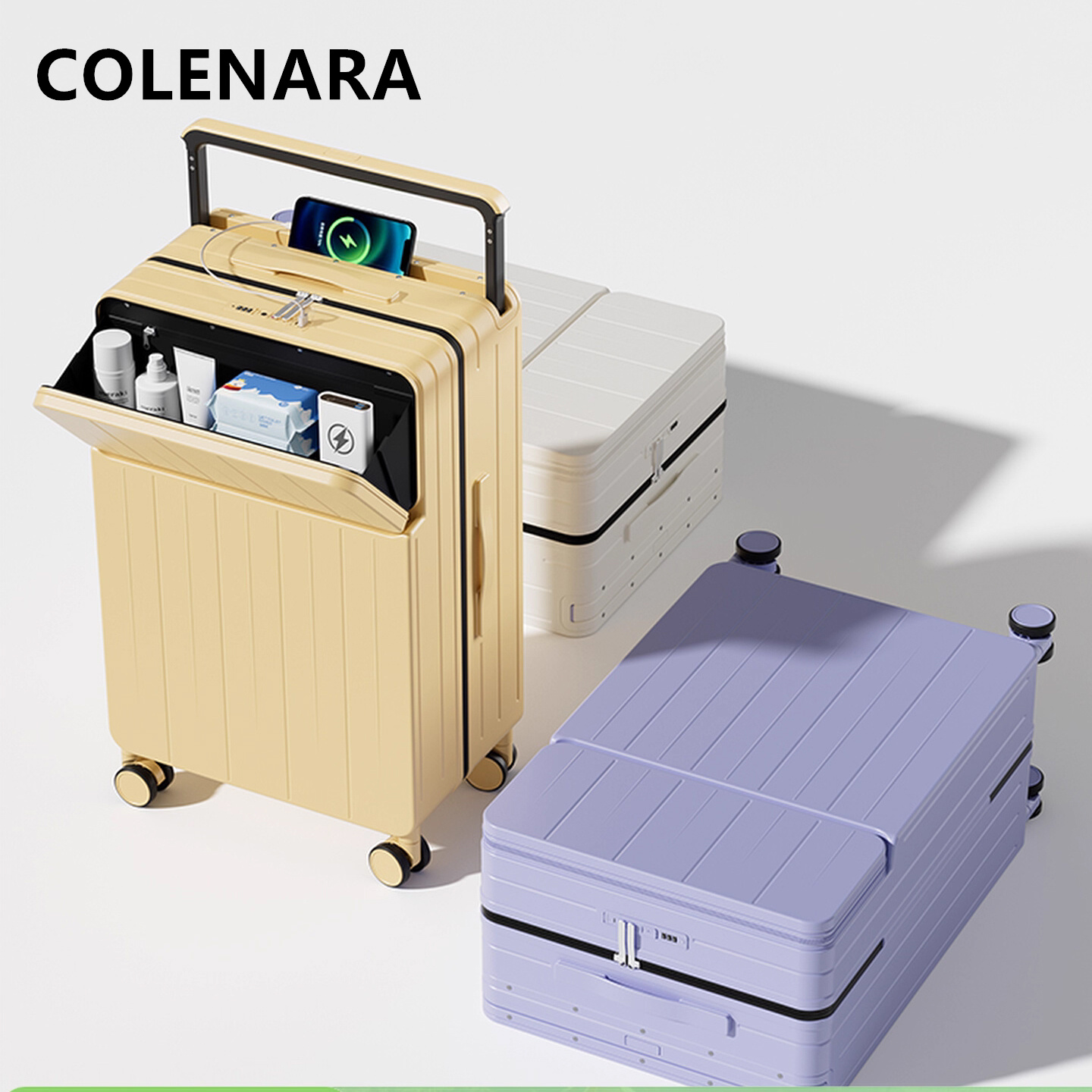 Front Opening Laptop Luggage 24 Inch - COLENARA Çok Fonksiyonlu Bavul Şarjlı Kabin