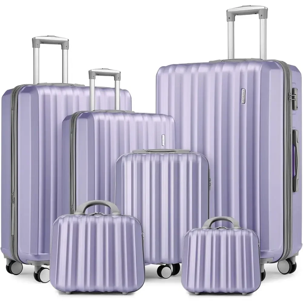 Expandable Hard Shell Luggage Set - 6 Parçalı Lavanta Rengi Genişletilebilir Sert