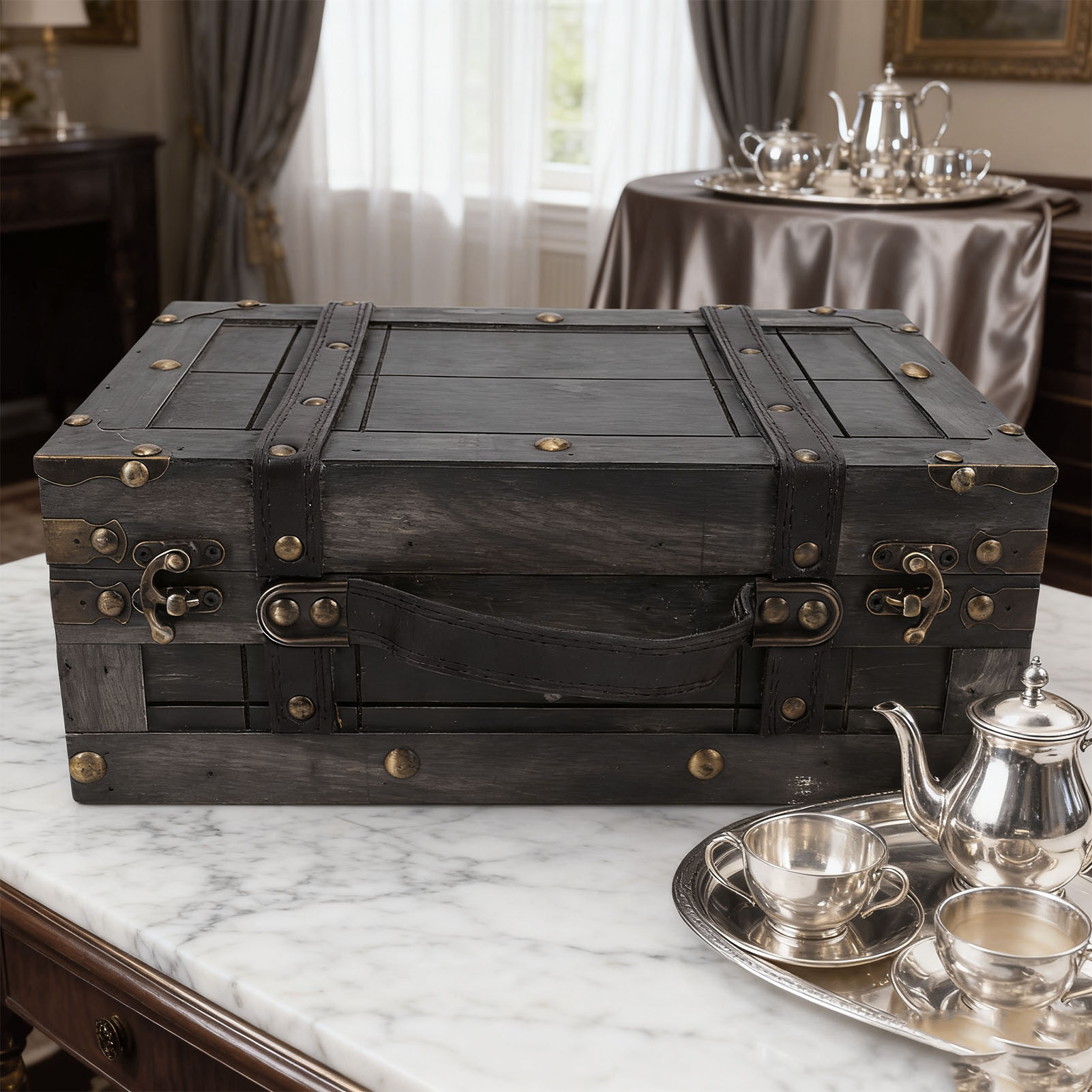 Retro Vintage Trunk Suitcase - Ahşap Saklama Sandığı Ahşap Sandık Vintage