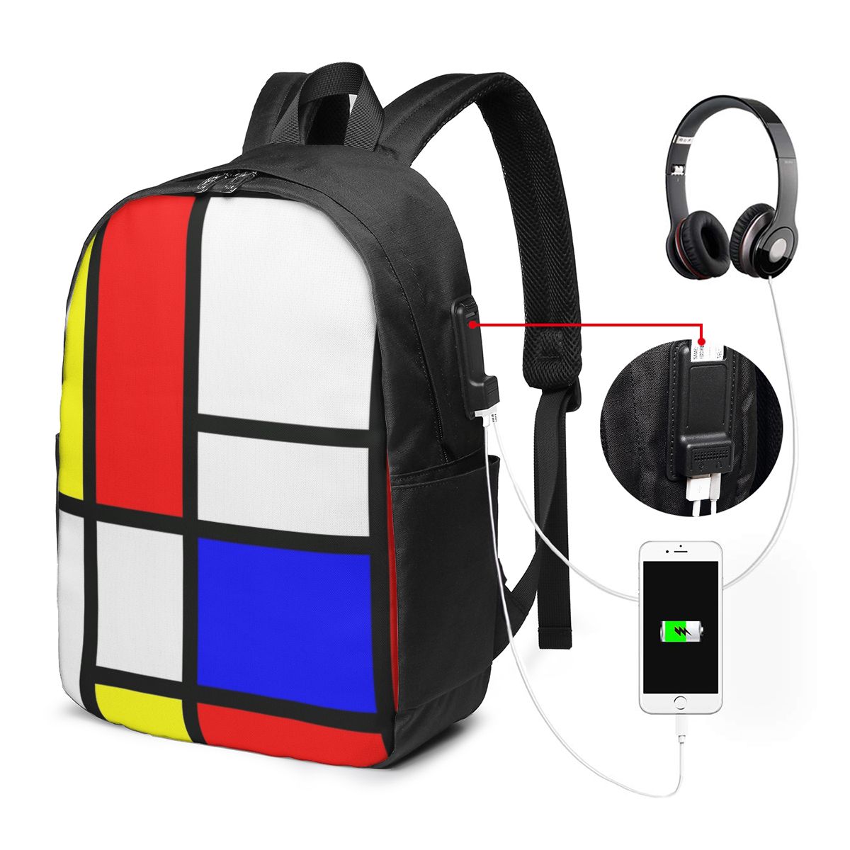 Travel Bags - Piet Mondrian Kompozisyon Sırt Çantası Seyahat