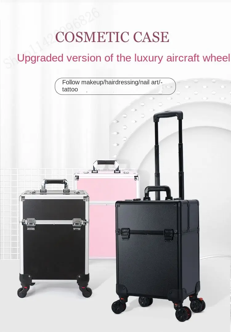 Luggage - Büyük Kapasiteli Profesyonel Makyaj Çantası Çekçekli