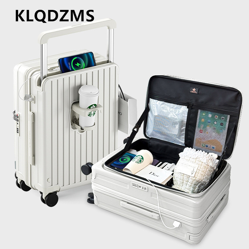 Front Opening Laptop Luggage 24 Inch - KLQDZMS Şarjlı Bavul Ön Açılır Biniş