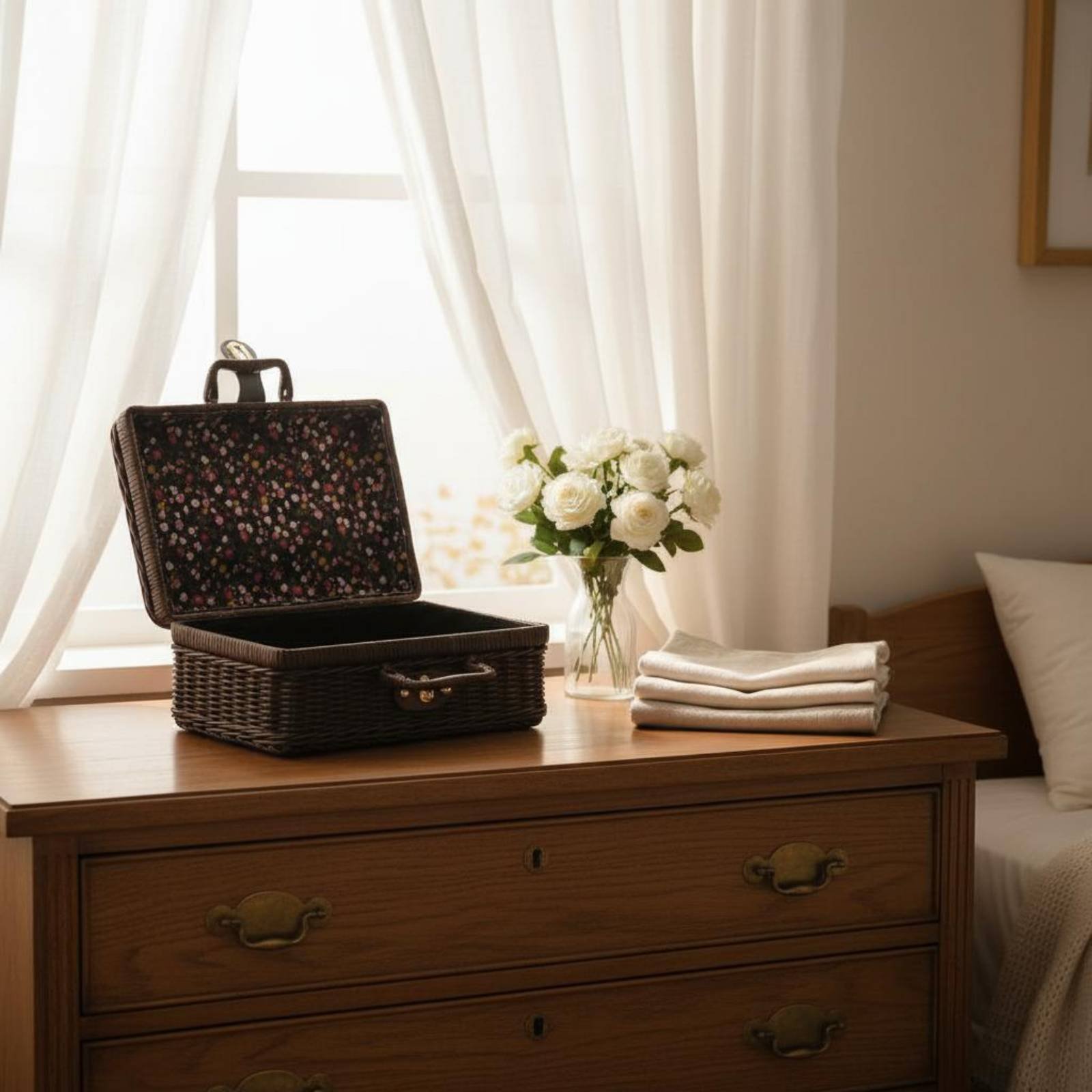 Retro Vintage Trunk Suitcase - Vintage Tasarım Saplı Dokuma Valiz Vintage