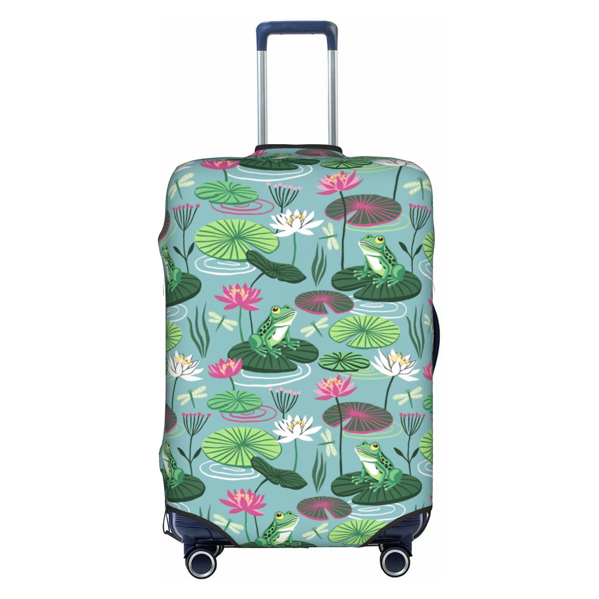 Waterproof Suitcase Cover Protector - Kurbağalar ve nilüferler Seyahat Bagaj Kapağı