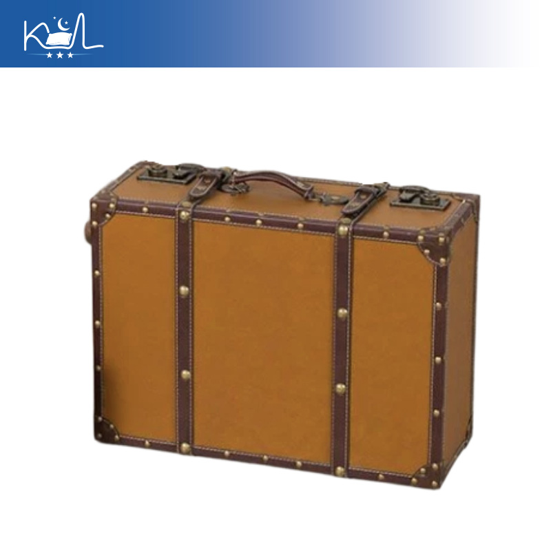 Retro Vintage Trunk Suitcase - Vintage Turuncu Dekoratif Bavul Saklama Kutusu,